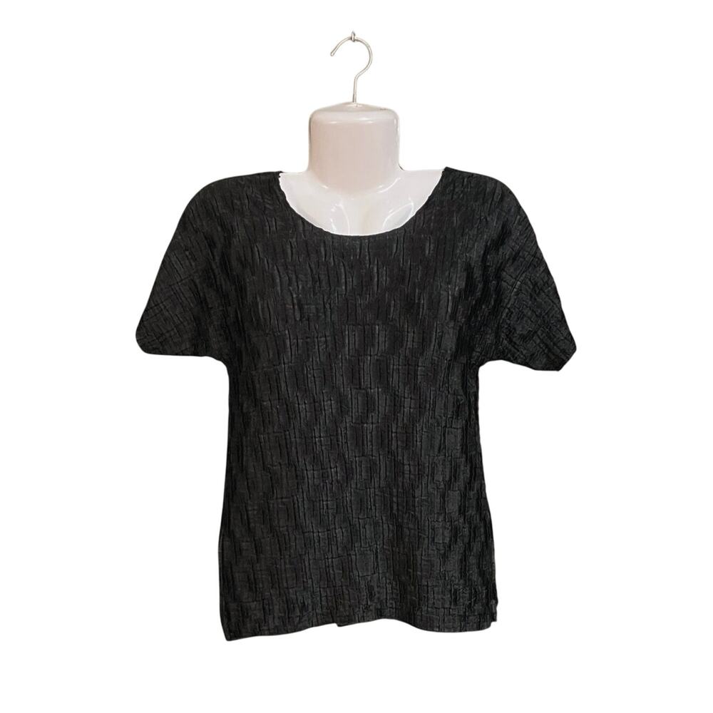Michele Michelle Women's Black Crinkle Stretch Short Sleeve Blouse Vintage Sz M